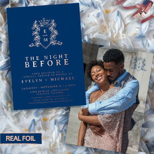 Wedding the night before rose gold blue monogram