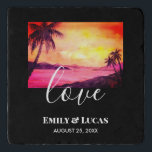Wedding Theme Tropical Beach Sunset Watercolor Trivet<br><div class="desc">Designed based on my watercolor painting a tropical sunset scenery. A beautiful sunset scene with glorious orange and yellow sky and the view of the sea, boats and headlands receding on the background with silhouette of coconut trees on the foreground. The design has texts on the lower side which can...</div>