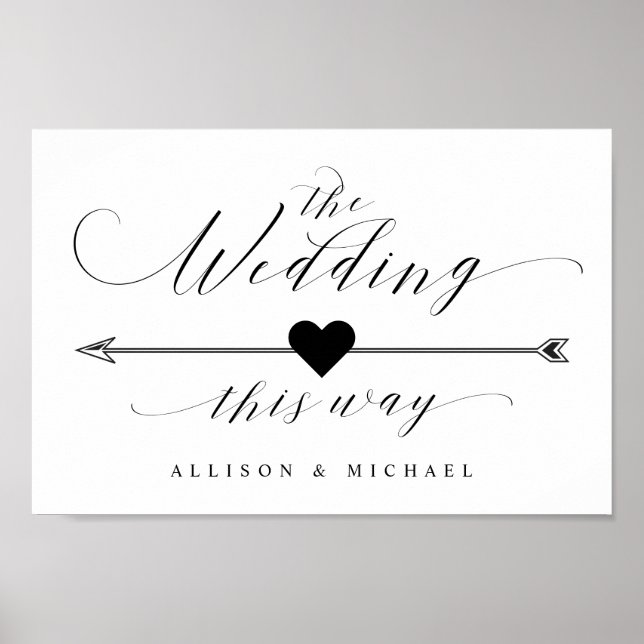 Wedding This Way Elegant Script Directional Sign (Front)