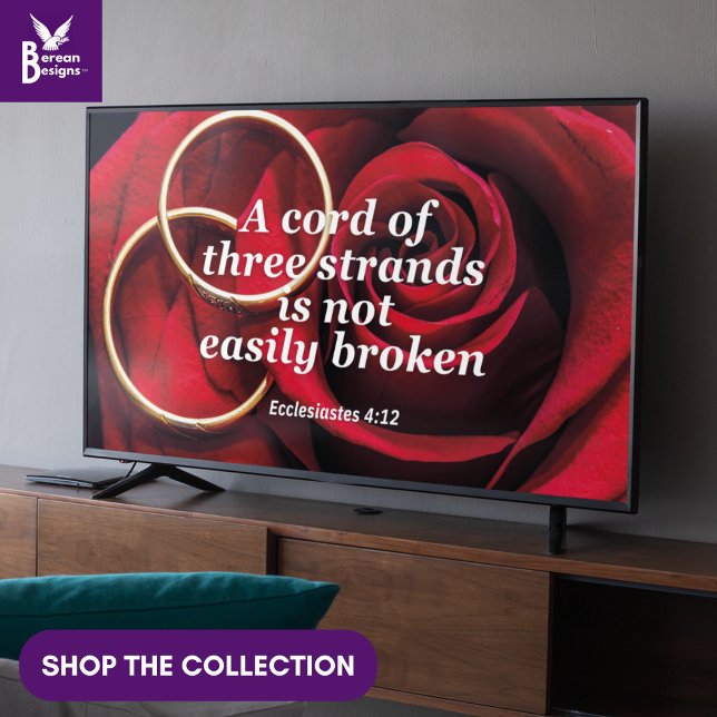 Wedding THREEFOLD CORD Christian Frame Art for TV  Poster (Christian THREEFOLD CORD NOT EASILY BROKEN wall art for display TV with wedding rose and rings.)