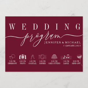 Wedding Timeline ceremony planning simple burgundy Program