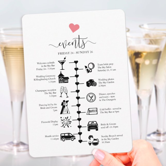 Wedding Timeline Cute Heart Motif Guest Itinerary Advice Card (Creator Uploaded)