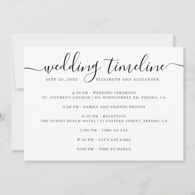 Wedding Timeline | Modern Minimalist Schedule Invitation (Front)