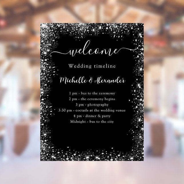 Wedding timeline program black silver white poster (Creator Uploaded)