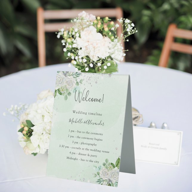Wedding timeline program floral eucalyptus green (Creator Uploaded)