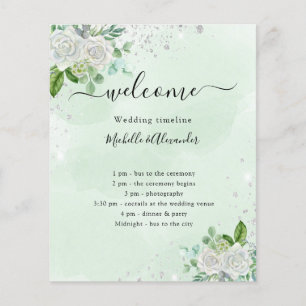 Wedding timeline program floral eucalyptus green flyer