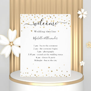 Wedding timeline program gold hearts budget flyer