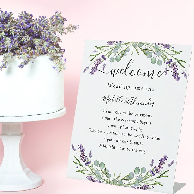 Wedding timeline program lavender eucalyptus pedestal sign (Creator Uploaded)