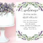 Wedding timeline program lavender eucalyptus poster<br><div class="desc">White elegant background,  decorated with lavender florals,  flowers and eucalyptus greenery.  Personalise and add your names and your wedding day timeline.</div>