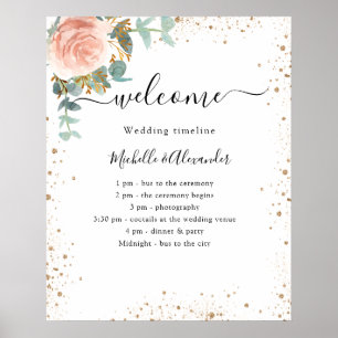 Wedding timeline program rose gold floral poster