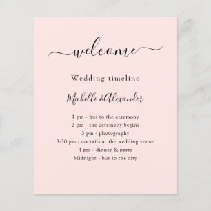 Wedding timeline promgram rose gold welcome flyer