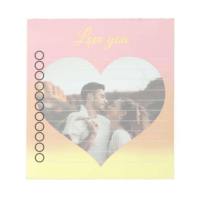 Wedding To DO list Romantic Photo Notepad (Front)
