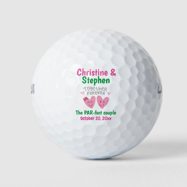 Wedding Together Forever Cartoon Heart Golf Favour Balls (Front)