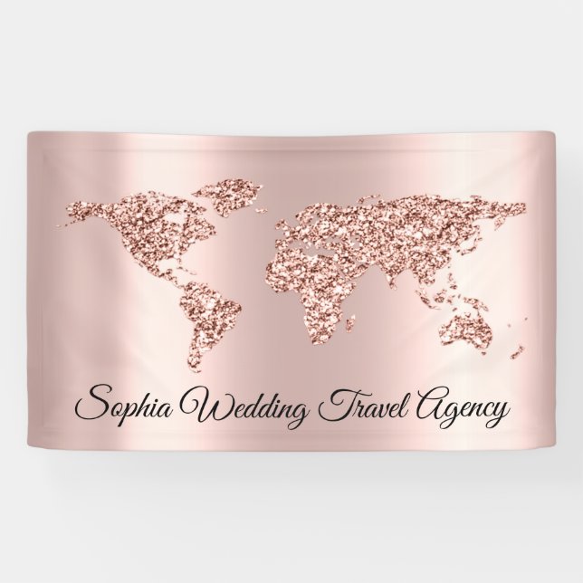 Wedding Travel Agency World Map Globe Earth Rose Banner (Horizontal)