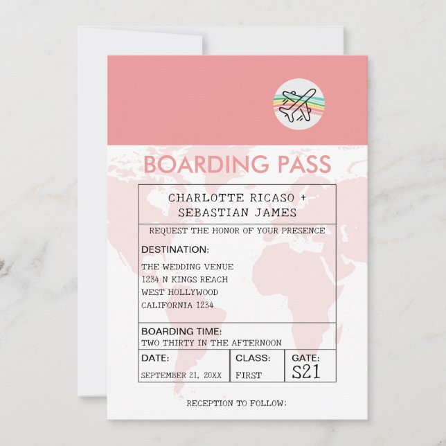 Wedding Travel Boarding Pass Novelty Invitation (Front)
