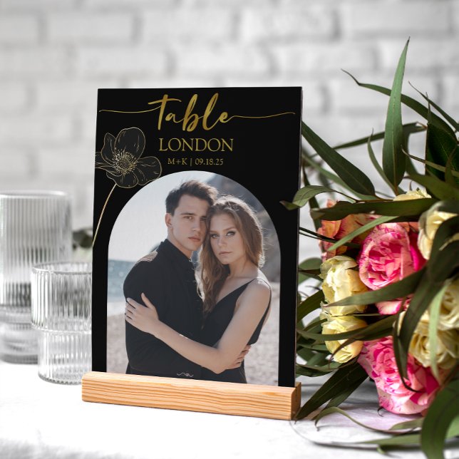 Wedding Travel Destination Photo & Name Black Gold Table Number (Wedding Travel Destination Photo & Name Black Gold Table Number)
