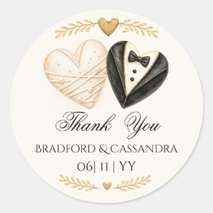 Wedding treat favor thank you date bride groom  cl classic round sticker