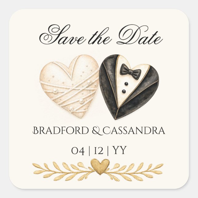 Wedding treat favour Save the Date bride groom   Square Sticker (Front)