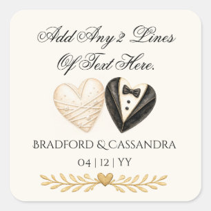 Wedding…treat favour..your text here, bride groom square sticker