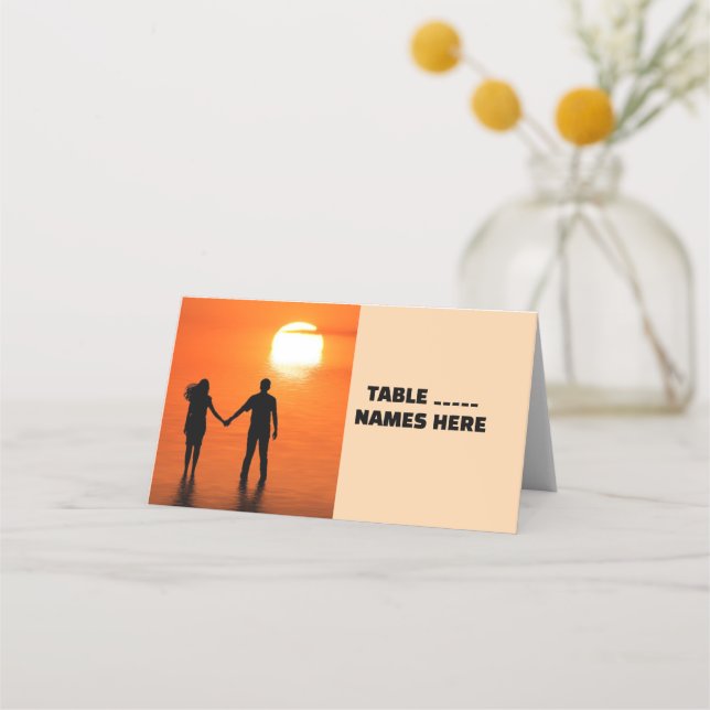 WEDDING TROPICAL BEACH SUNSET Folded Place Cards (Front)