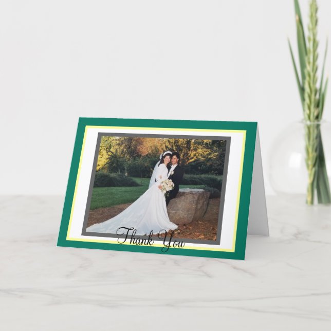 Wedding Tropical Green Yellow Photo Thank You Card (Front)