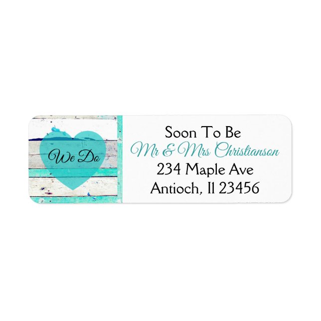 Wedding Turquoise Teal and White Wood Labels (Front)