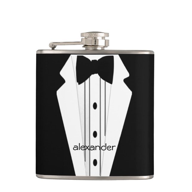 Wedding Tuxedo Grooms Hip Flask (Front)