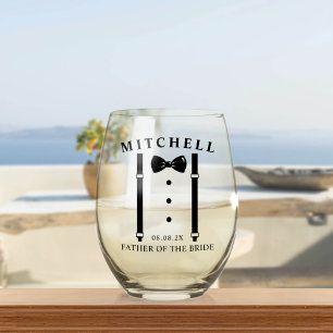 Wedding Tuxedo Personalised Father of The Bride Stemless Wine Glass