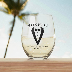 Wedding Tuxedo Personalised Father of The Groom Stemless Wine Glass