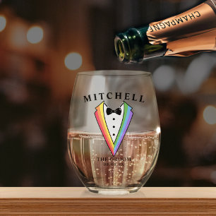 Wedding Tuxedo Personalised The Gay Groom Pride Stemless Wine Glass