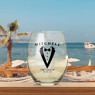 Wedding Tuxedo Personalised The Groom Stemless Wine Glass