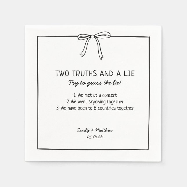 Wedding Two Truths and a Lie Game Fun Fact Bow Napkin (Front)