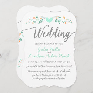 Wedding Typography Folk Art Floral Wedding Invites