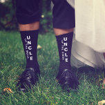 Wedding Uncle Of The Bride Personalised Black Socks<br><div class="desc">Dress the men of your wedding party with coordinating personalised black socks. "Uncle Of The Bride" is written down the front of the socks in bold white typography. Personalise with your first names and wedding date in simple white typography.</div>