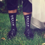 Wedding Uncle Of The Groom Personalised Black Socks<br><div class="desc">Dress the men of your wedding party with coordinating personalised black socks. "Uncle Of The Groom" is written down the front of the socks in bold white typography. Personalise with your first names and wedding date in simple white typography.</div>