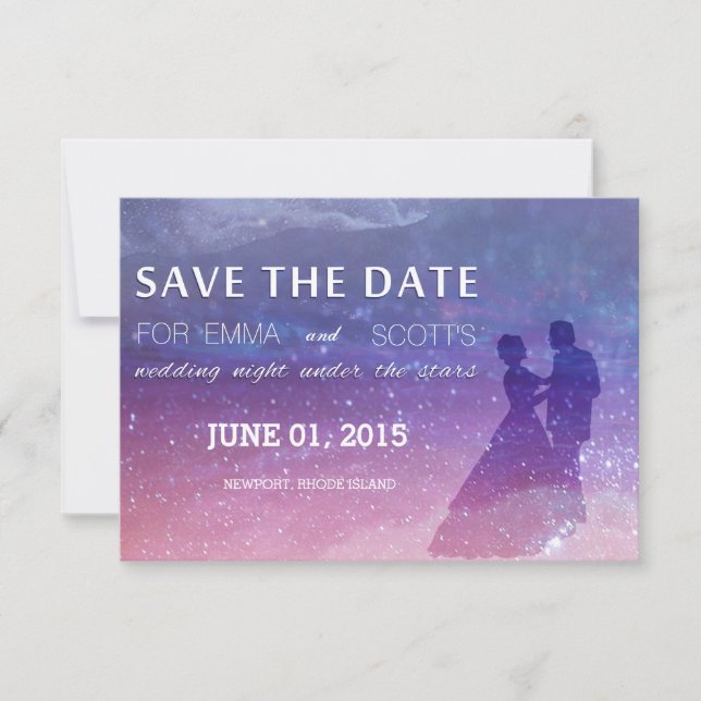 Wedding under the stars save the date couple dance (Front)