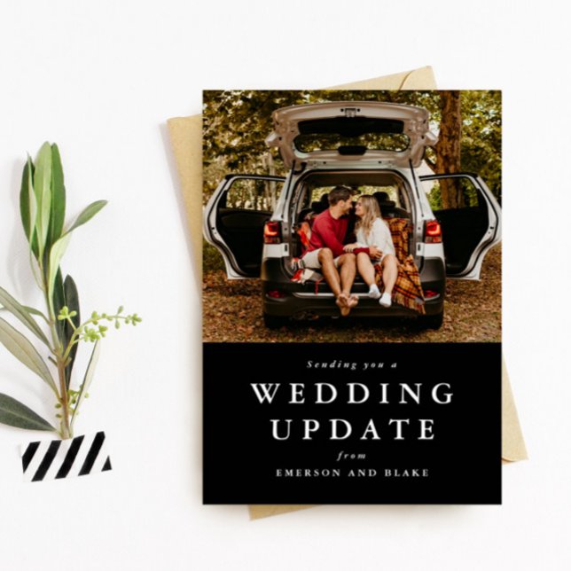 Wedding update change the date black photo card (Creator Uploaded)