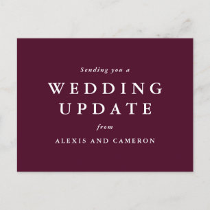 Wedding update change the date maroon postcard