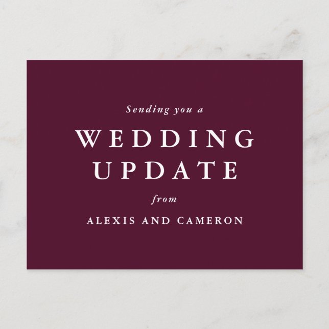 Wedding update change the date maroon postcard (Front)