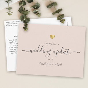 Wedding Update Elegant Script Gold Blush Pink Postcard
