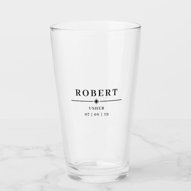 Wedding USHER Personalised Name & Date Pint Glass (Front)