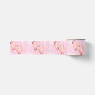 Wedding Valentine Pink Hearts Ribbon for Gift Wrap Grosgrain Ribbon