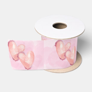 Wedding Valentine Pink Hearts Ribbon for Gift Wrap Satin Ribbon