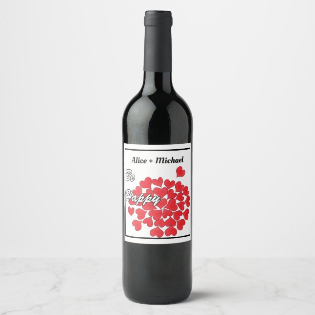 Wedding, Valentine's Day, greeting, label, be happ Wine Label (Front)