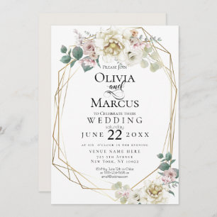Wedding   Vanilla+ Watercolor Peony Flowers Invitation