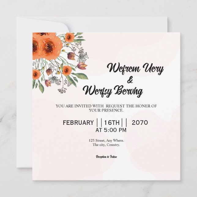 Wedding Vector Of Floral Invitation Card (Front)
