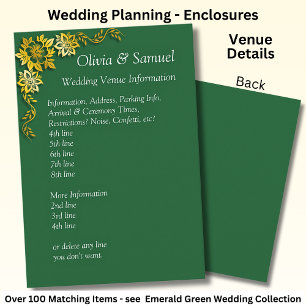 Wedding Venue info - Emerald Green & Gold  Enclosure Card