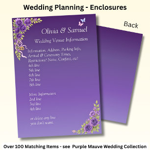 Wedding Venue info - Purple Mauve Flowers & White Enclosure Card