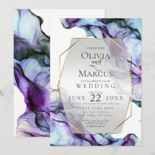 WEDDING Vibrant Teal Indigo Abstract Ink Invitation