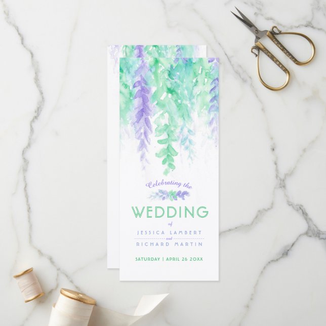 Wedding vines cascading watercolor green program (Front/Back In Situ)